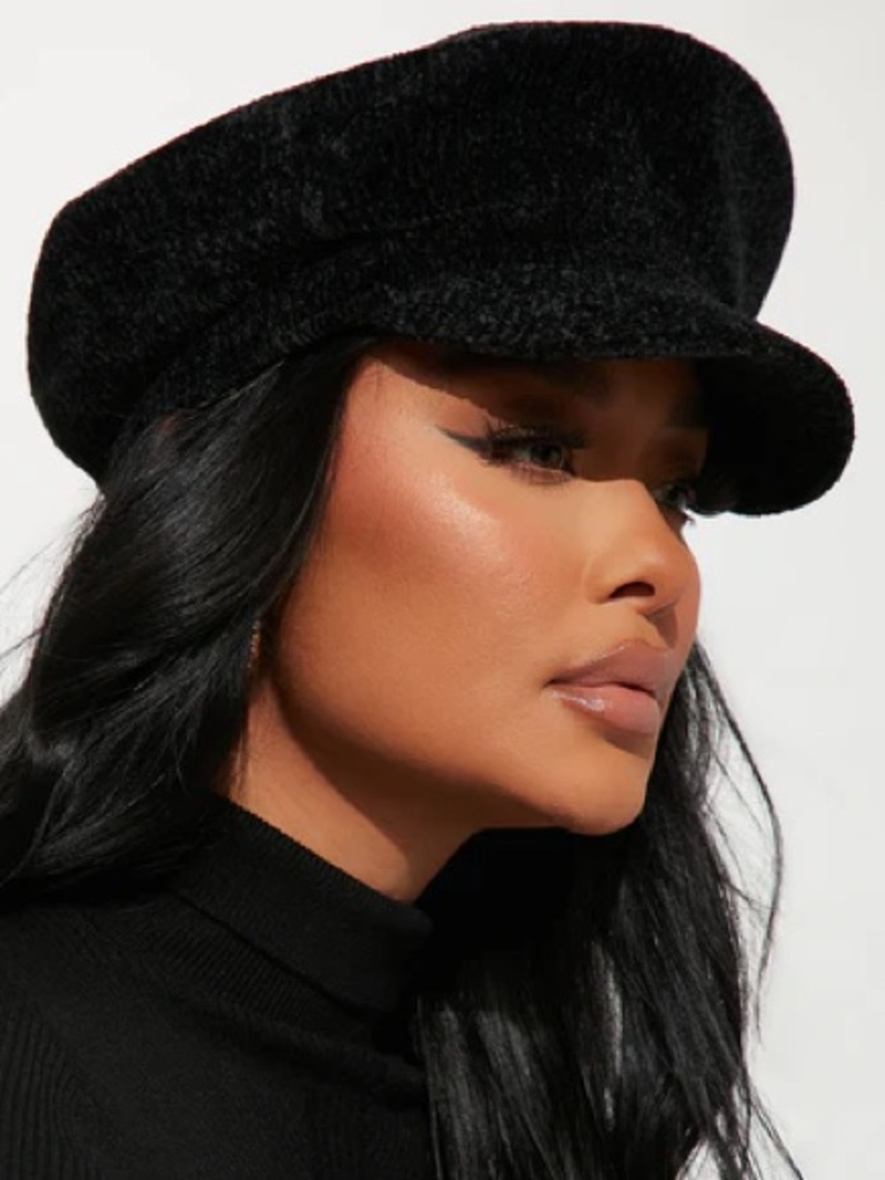 Fashion Nova Black Textured Baker Boy Cap